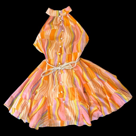 Fate Groovy Psychedelic Hippie Free Spirit High Neck Dress M - Picture 1 of 7